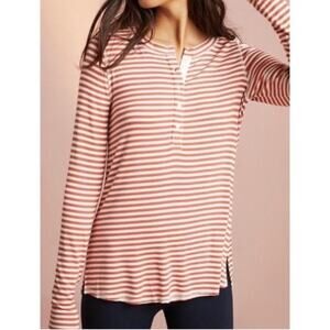 Anthropologie Pure + Good Striped Henley Long Sleeve Top shirt soft small‎